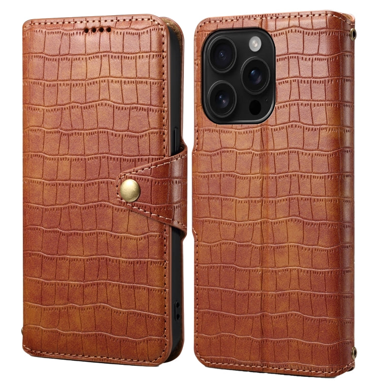 Denior Crocodile Texture Oil Edge Leather Phone Case, For iPhone 16 Pro Max, For iPhone 16 Pro, For iPhone 16 Plus, For iPhone 16, For iPhone 15 Pro Max, For iPhone 15 Pro, For iPhone 15 Plus, For iPhone 15