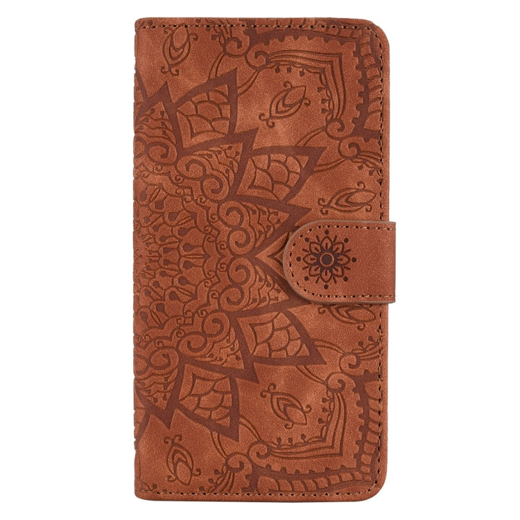 Mandala Embossed Dual-Fold Calf Leather Phone Case, For iPhone 15 Plus, For iPhone 15