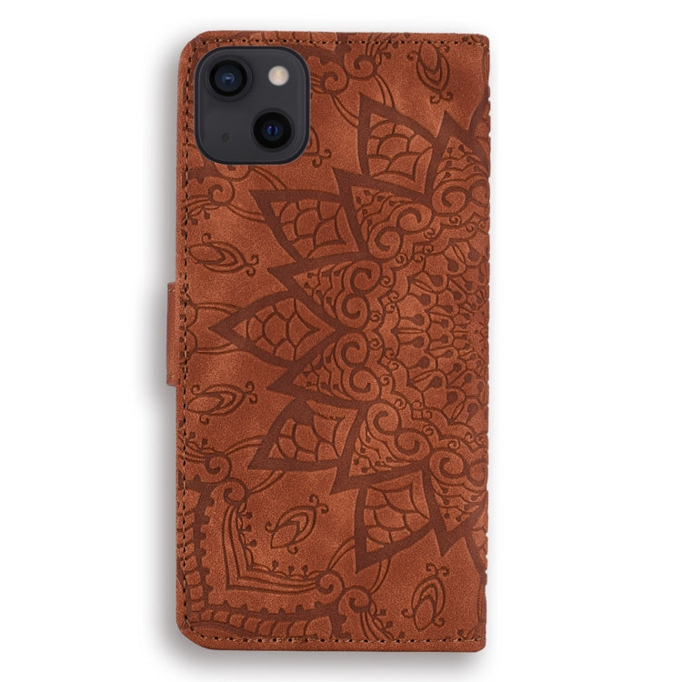 Mandala Embossed Dual-Fold Calf Leather Phone Case, For iPhone 15 Plus, For iPhone 15