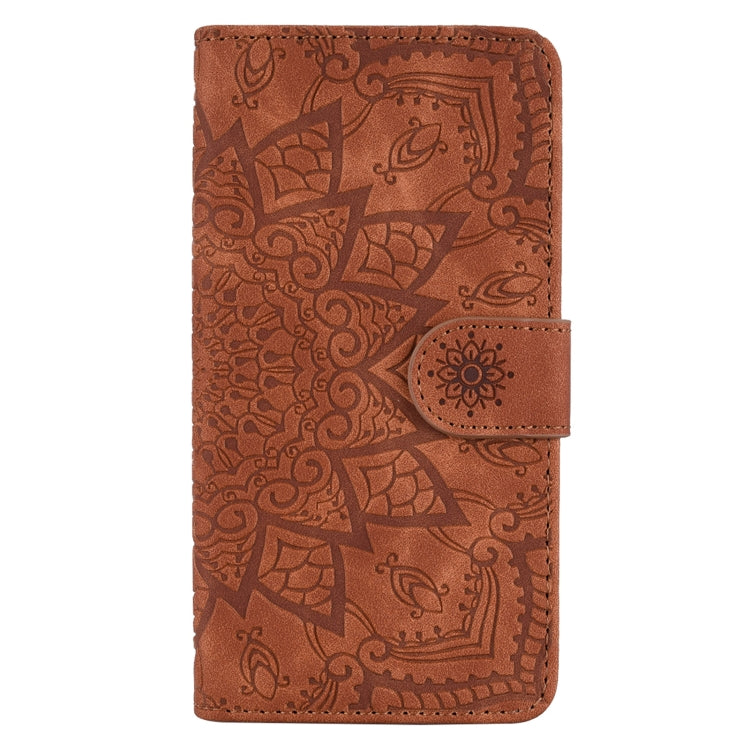 Mandala Embossed Dual-Fold Calf Leather Phone Case, For iPhone 16 Pro, For iPhone 16 Pro Max, For iPhone 16 Plus, For iPhone 16, For iPhone 15 Pro Max, For iPhone 15 Pro