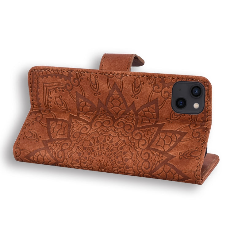 Mandala Embossed Dual-Fold Calf Leather Phone Case, For iPhone 16 Pro, For iPhone 16 Pro Max, For iPhone 16 Plus, For iPhone 16, For iPhone 15 Pro Max, For iPhone 15 Pro