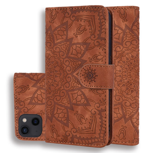 Mandala Embossed Dual-Fold Calf Leather Phone Case, For iPhone 16 Pro, For iPhone 16 Pro Max, For iPhone 16 Plus, For iPhone 16, For iPhone 15 Pro Max, For iPhone 15 Pro