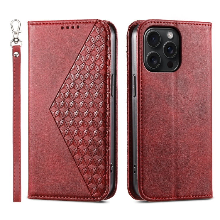 Cubic Grid Calf Texture Magnetic Leather Phone Case, For iPhone 15 Pro Max, For iPhone 15 Pro, For iPhone 15 Plus, For iPhone 15