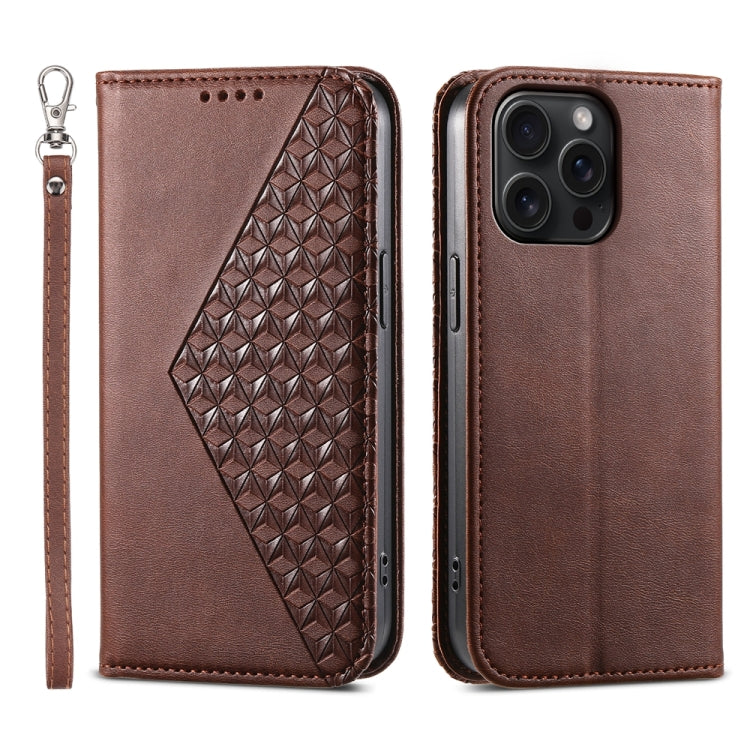 Cubic Grid Calf Texture Magnetic Leather Phone Case, For iPhone 15 Pro Max, For iPhone 15 Pro, For iPhone 15 Plus, For iPhone 15