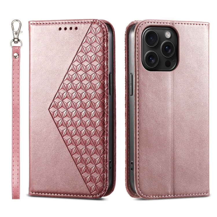 Cubic Grid Calf Texture Magnetic Leather Phone Case, For iPhone 15 Pro Max, For iPhone 15 Pro, For iPhone 15 Plus, For iPhone 15