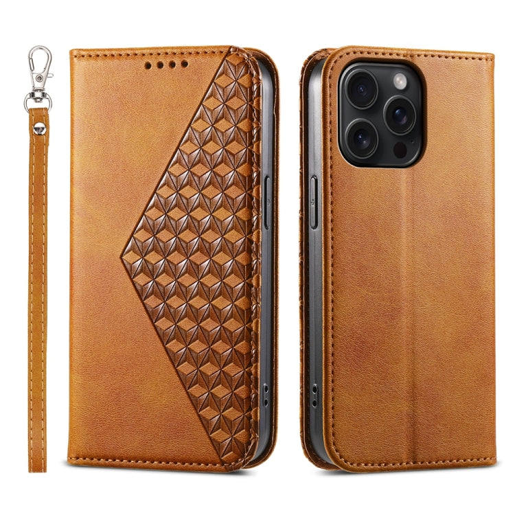 Cubic Grid Calf Texture Magnetic Leather Phone Case, For iPhone 15 Pro Max, For iPhone 15 Pro, For iPhone 15 Plus, For iPhone 15