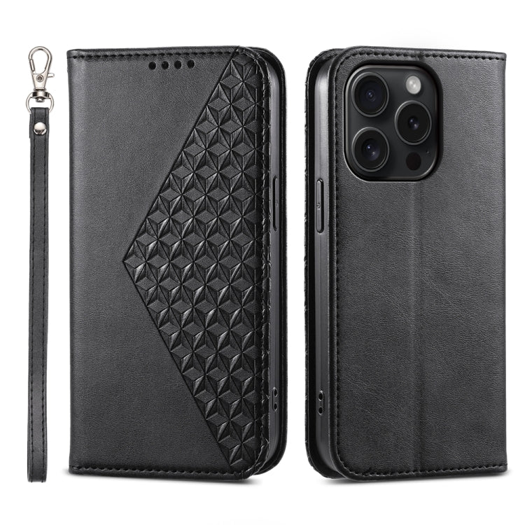 Cubic Grid Calf Texture Magnetic Leather Phone Case, For iPhone 15 Pro Max, For iPhone 15 Pro, For iPhone 15 Plus, For iPhone 15