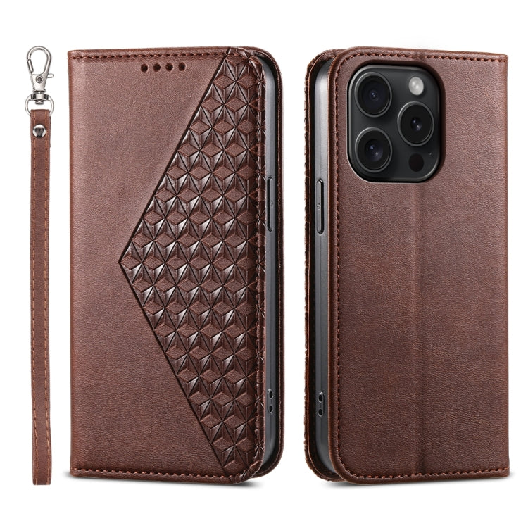 Cubic Grid Calf Texture Magnetic Leather Phone Case, For iPhone 15 Pro Max, For iPhone 15 Pro, For iPhone 15 Plus, For iPhone 15