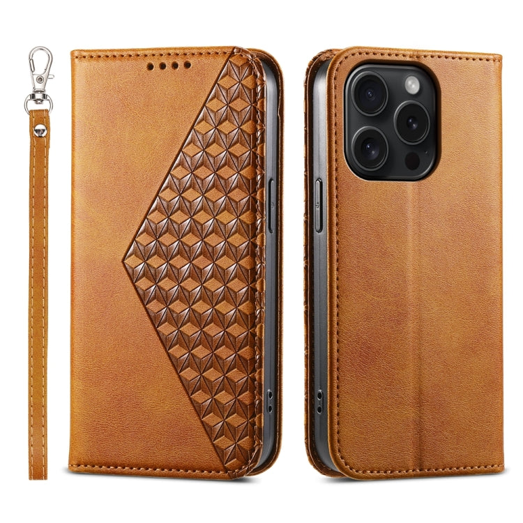 Cubic Grid Calf Texture Magnetic Leather Phone Case, For iPhone 15 Pro Max, For iPhone 15 Pro, For iPhone 15 Plus, For iPhone 15