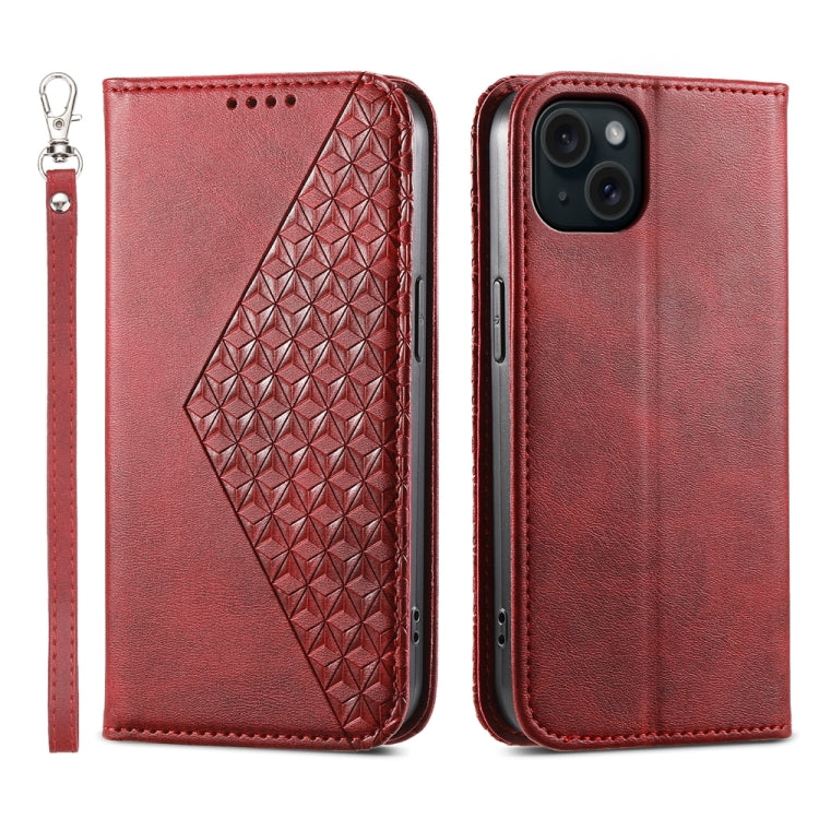 Cubic Grid Calf Texture Magnetic Leather Phone Case, For iPhone 15 Pro Max, For iPhone 15 Pro, For iPhone 15 Plus, For iPhone 15