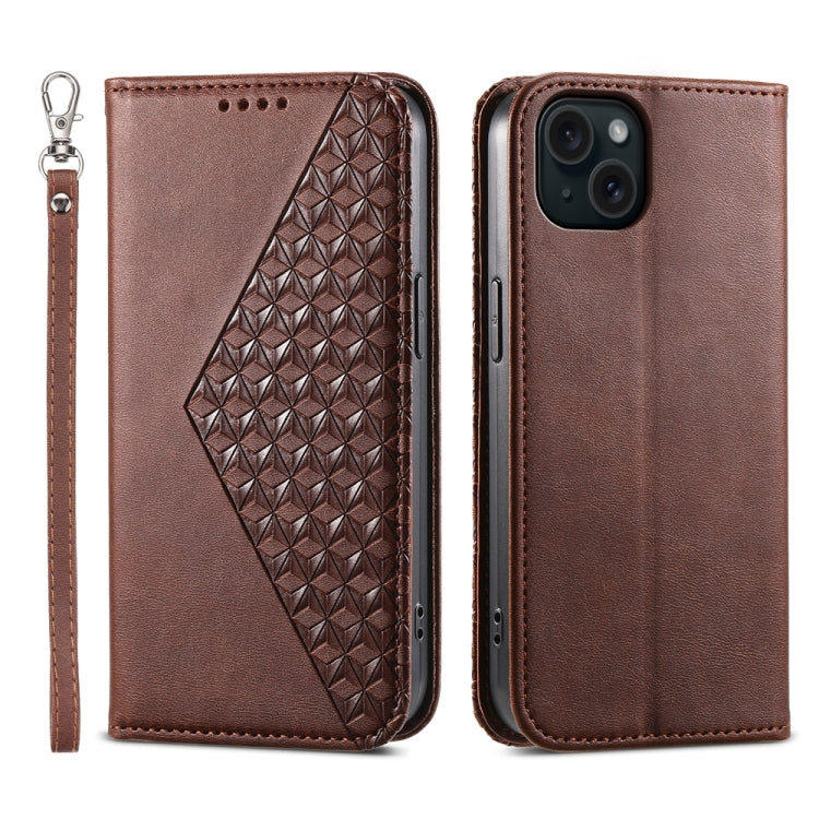 Cubic Grid Calf Texture Magnetic Leather Phone Case, For iPhone 15 Pro Max, For iPhone 15 Pro, For iPhone 15 Plus, For iPhone 15