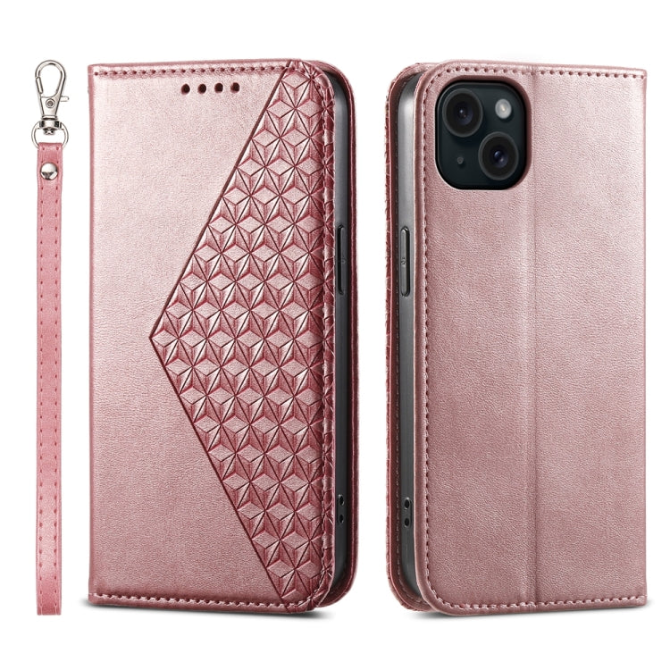 Cubic Grid Calf Texture Magnetic Leather Phone Case, For iPhone 15 Pro Max, For iPhone 15 Pro, For iPhone 15 Plus, For iPhone 15