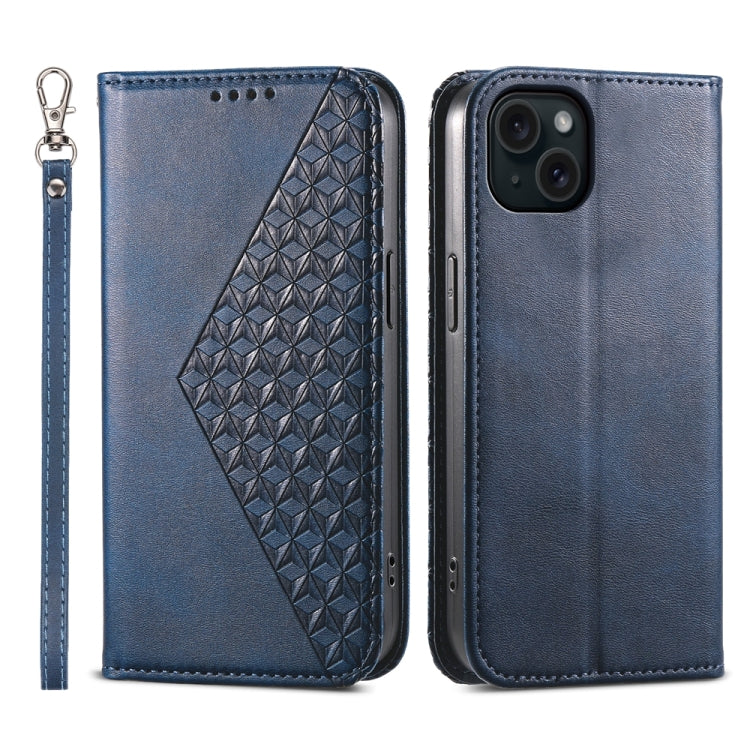 Cubic Grid Calf Texture Magnetic Leather Phone Case, For iPhone 15 Pro Max, For iPhone 15 Pro, For iPhone 15 Plus, For iPhone 15