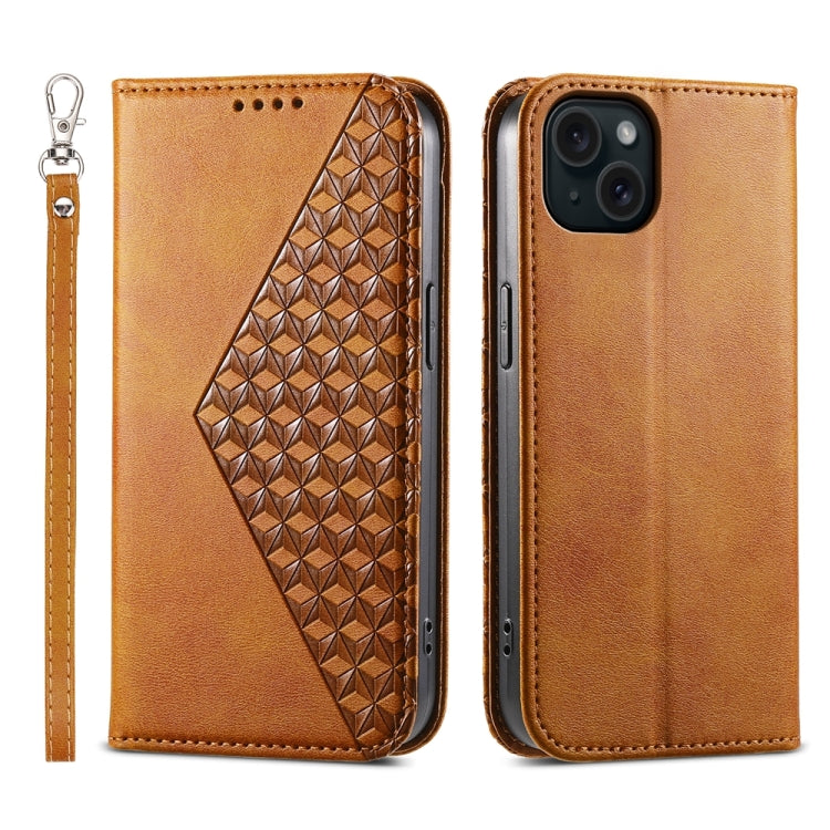 Cubic Grid Calf Texture Magnetic Leather Phone Case, For iPhone 15 Pro Max, For iPhone 15 Pro, For iPhone 15 Plus, For iPhone 15