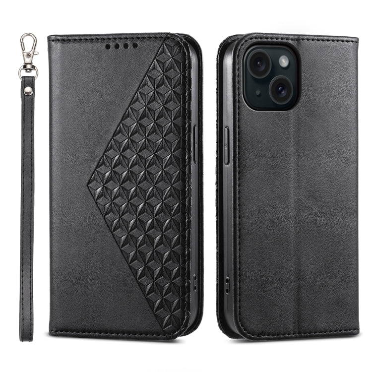 Cubic Grid Calf Texture Magnetic Leather Phone Case, For iPhone 15 Pro Max, For iPhone 15 Pro, For iPhone 15 Plus, For iPhone 15