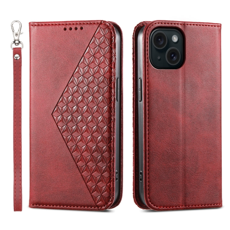 Cubic Grid Calf Texture Magnetic Leather Phone Case, For iPhone 15 Pro Max, For iPhone 15 Pro, For iPhone 15 Plus, For iPhone 15