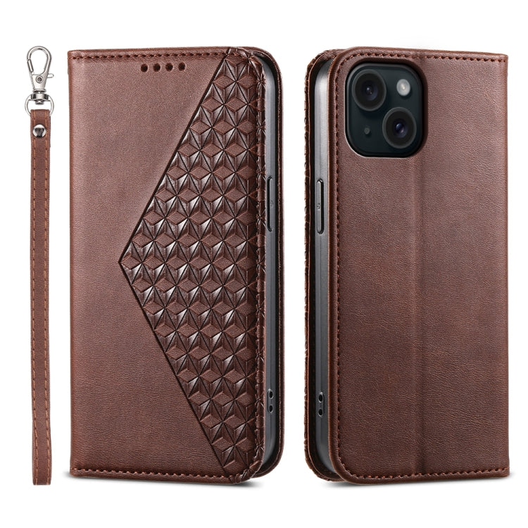 Cubic Grid Calf Texture Magnetic Leather Phone Case, For iPhone 15 Pro Max, For iPhone 15 Pro, For iPhone 15 Plus, For iPhone 15