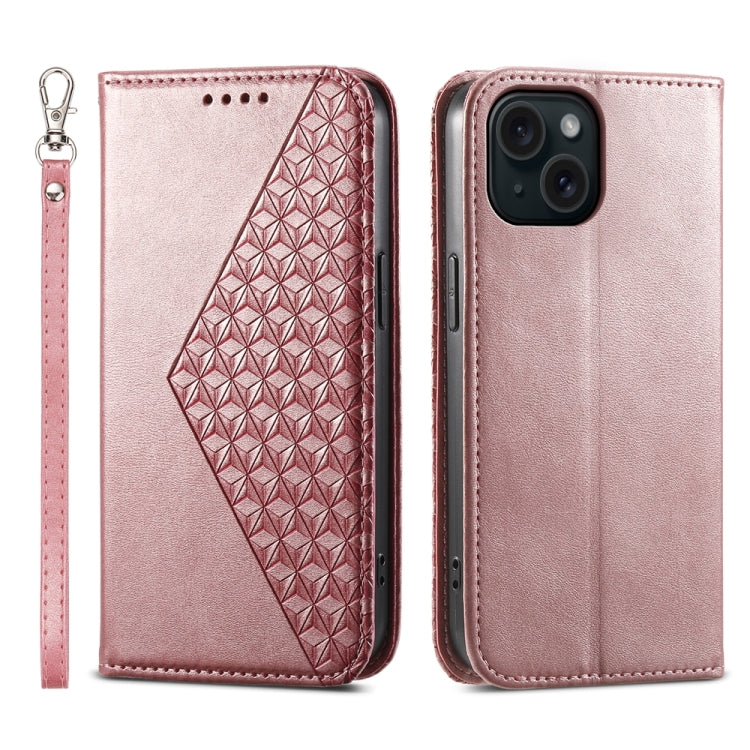 Cubic Grid Calf Texture Magnetic Leather Phone Case, For iPhone 15 Pro Max, For iPhone 15 Pro, For iPhone 15 Plus, For iPhone 15