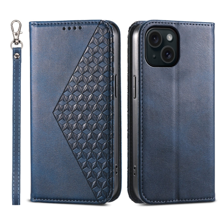 Cubic Grid Calf Texture Magnetic Leather Phone Case, For iPhone 15 Pro Max, For iPhone 15 Pro, For iPhone 15 Plus, For iPhone 15