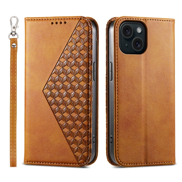 Cubic Grid Calf Texture Magnetic Leather Phone Case, For iPhone 15 Pro Max, For iPhone 15 Pro, For iPhone 15 Plus, For iPhone 15