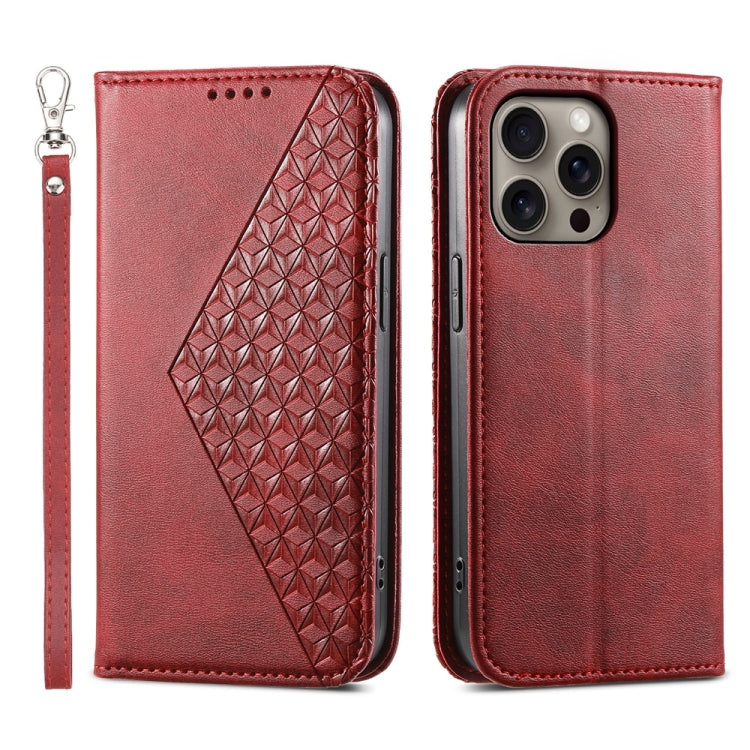 Cubic Grid Calf Texture Magnetic Leather Phone Case, For iPhone 16 Pro Max, For iPhone 16 Pro, For iPhone 16 Plus, For iPhone 16, For iPhone SE 2024