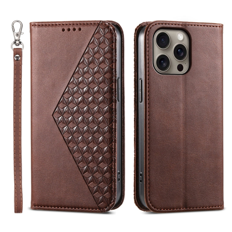 Cubic Grid Calf Texture Magnetic Leather Phone Case, For iPhone 16 Pro Max, For iPhone 16 Pro, For iPhone 16 Plus, For iPhone 16, For iPhone SE 2024