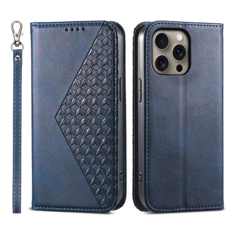 Cubic Grid Calf Texture Magnetic Leather Phone Case, For iPhone 16 Pro Max, For iPhone 16 Pro, For iPhone 16 Plus, For iPhone 16, For iPhone SE 2024