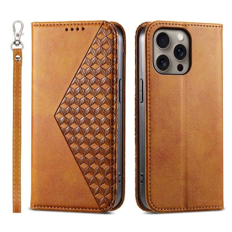 Cubic Grid Calf Texture Magnetic Leather Phone Case, For iPhone 16 Pro Max, For iPhone 16 Pro, For iPhone 16 Plus, For iPhone 16, For iPhone SE 2024