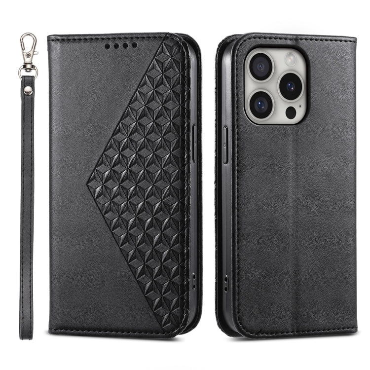 Cubic Grid Calf Texture Magnetic Leather Phone Case, For iPhone 16 Pro Max, For iPhone 16 Pro, For iPhone 16 Plus, For iPhone 16, For iPhone SE 2024