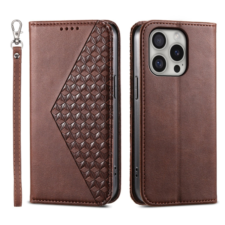 Cubic Grid Calf Texture Magnetic Leather Phone Case, For iPhone 16 Pro Max, For iPhone 16 Pro, For iPhone 16 Plus, For iPhone 16, For iPhone SE 2024