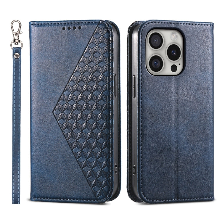 Cubic Grid Calf Texture Magnetic Leather Phone Case, For iPhone 16 Pro Max, For iPhone 16 Pro, For iPhone 16 Plus, For iPhone 16, For iPhone SE 2024