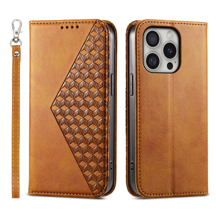 Cubic Grid Calf Texture Magnetic Leather Phone Case, For iPhone 16 Pro Max, For iPhone 16 Pro, For iPhone 16 Plus, For iPhone 16, For iPhone SE 2024