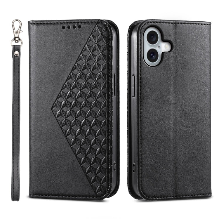 Cubic Grid Calf Texture Magnetic Leather Phone Case, For iPhone 16 Pro Max, For iPhone 16 Pro, For iPhone 16 Plus, For iPhone 16, For iPhone SE 2024