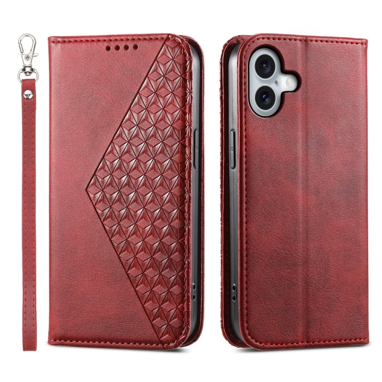 Cubic Grid Calf Texture Magnetic Leather Phone Case, For iPhone 16 Pro Max, For iPhone 16 Pro, For iPhone 16 Plus, For iPhone 16, For iPhone SE 2024