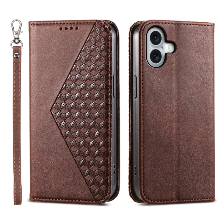 Cubic Grid Calf Texture Magnetic Leather Phone Case, For iPhone 16 Pro Max, For iPhone 16 Pro, For iPhone 16 Plus, For iPhone 16, For iPhone SE 2024