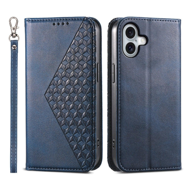 Cubic Grid Calf Texture Magnetic Leather Phone Case, For iPhone 16 Pro Max, For iPhone 16 Pro, For iPhone 16 Plus, For iPhone 16, For iPhone SE 2024