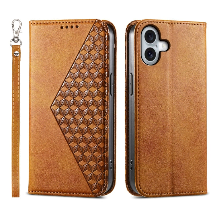 Cubic Grid Calf Texture Magnetic Leather Phone Case, For iPhone 16 Pro Max, For iPhone 16 Pro, For iPhone 16 Plus, For iPhone 16, For iPhone SE 2024