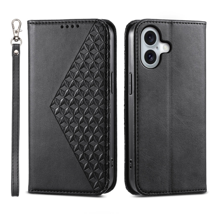 Cubic Grid Calf Texture Magnetic Leather Phone Case, For iPhone 16 Pro Max, For iPhone 16 Pro, For iPhone 16 Plus, For iPhone 16, For iPhone SE 2024