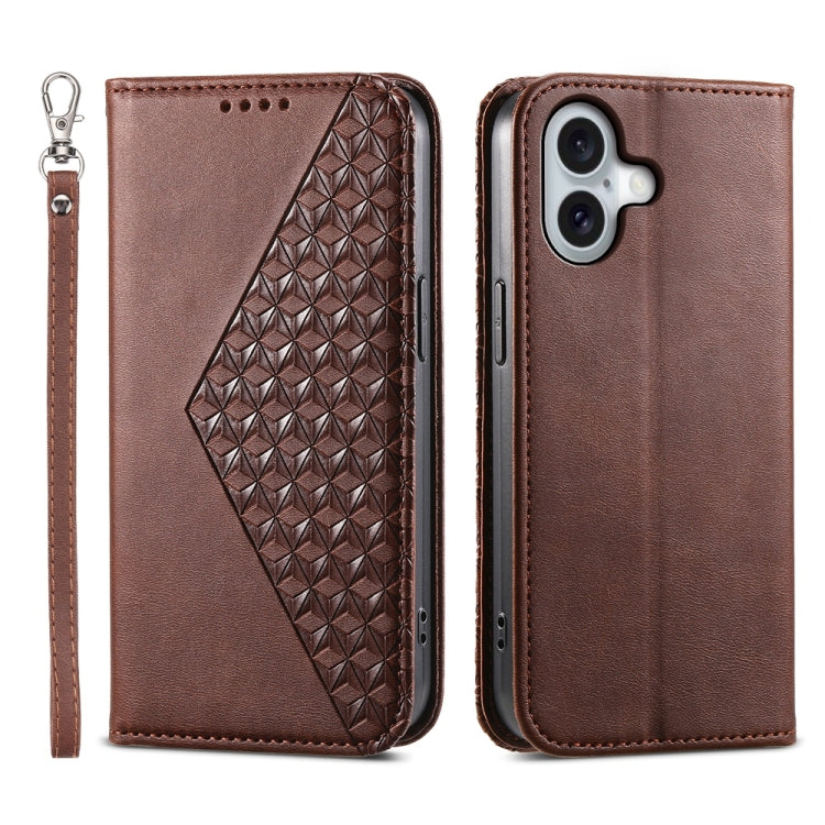 Cubic Grid Calf Texture Magnetic Leather Phone Case, For iPhone 16 Pro Max, For iPhone 16 Pro, For iPhone 16 Plus, For iPhone 16, For iPhone SE 2024