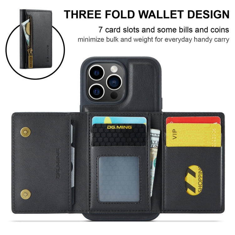 DG.MING M5 Series Zip RFID Multi Card Detachable Leather Phone Case, For iPhone 15 Pro, For iPhone 11 Pro Max