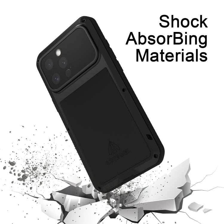 LOVE MEI Metal Shockproof Life Waterproof Dustproof Phone Case, For iPhone 16 Pro Max, For iPhone 16 Pro, For iPhone 16, For iPhone 15 Pro Max, For iPhone 15 Pro