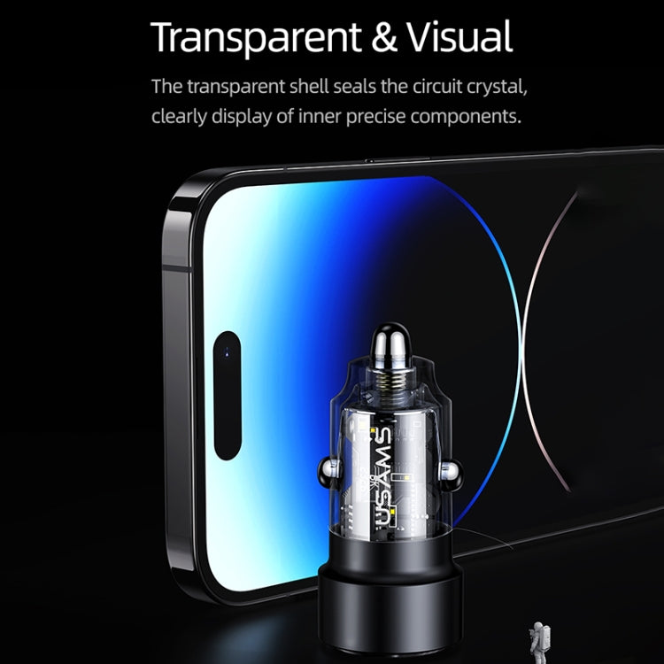 USAMS US-CC208 C39 60W USB + Type-C Dual Port Fast Charging Aluminum Alloy Transparent Car Charger, CC208 C39