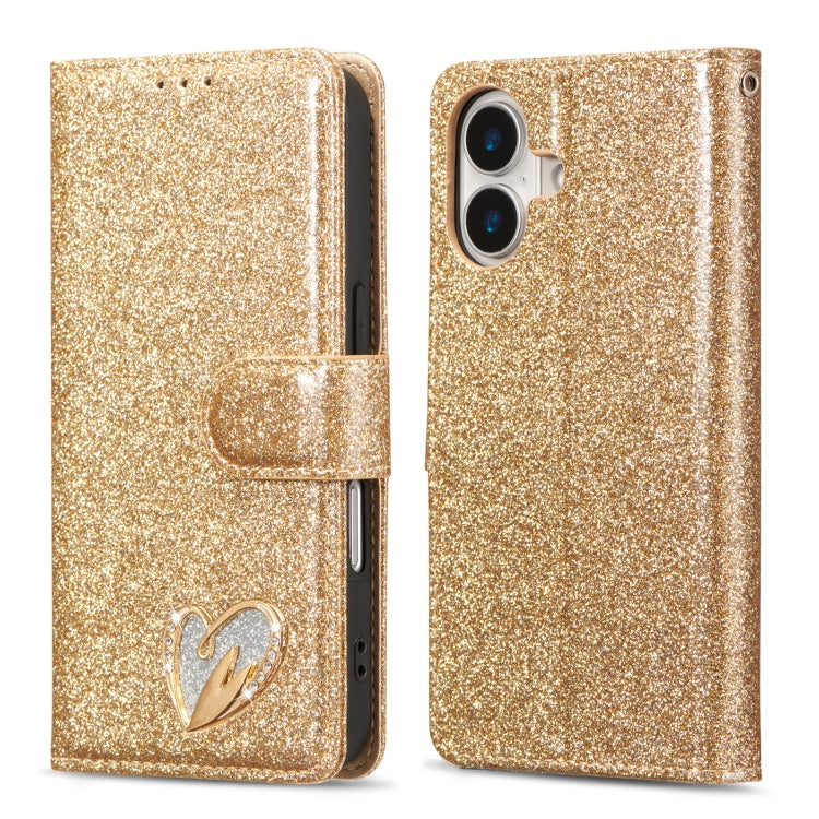 Glitter Powder Love Leather Phone Case, For iPhone 16 Pro Max, For iPhone 16 Pro, For iPhone 16 Plus, For iPhone 16, For iPhone 15 Pro Max, For iPhone 15 Pro, For iPhone 15 Plus, For iPhone 15