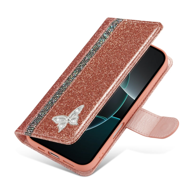 Glitter Powder Butterfly Leather Phone Case, For iPhone 16 Pro Max, For iPhone 16 Pro, For iPhone 16 Plus, For iPhone 16, For iPhone 15 Plus, For iPhone 15