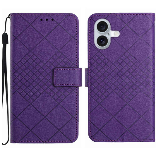 Rhombic Grid Texture Leather Phone Case, For iPhone 16, For iPhone 15 Pro Max, For iPhone 15 Pro, For iPhone 15 Plus