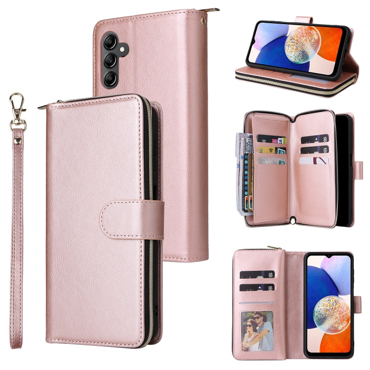 9-Card Slots Zipper Wallet Bag Leather Phone Case, For Samsung Galaxy S24 FE 5G, For Samsung Galaxy A15 5G, For Samsung Galaxy A55, For Samsung Galaxy S24 Ultra 5G, For Samsung Galaxy S24+ 5G, For Samsung Galaxy S24 5G