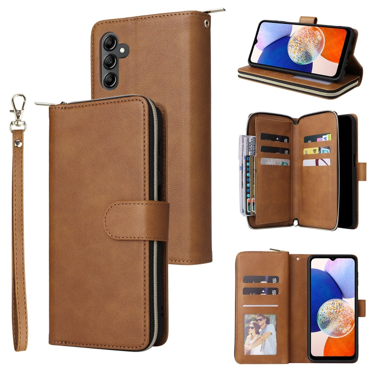 9-Card Slots Zipper Wallet Bag Leather Phone Case, For Samsung Galaxy S24 FE 5G, For Samsung Galaxy A15 5G, For Samsung Galaxy A55, For Samsung Galaxy S24 Ultra 5G, For Samsung Galaxy S24+ 5G, For Samsung Galaxy S24 5G