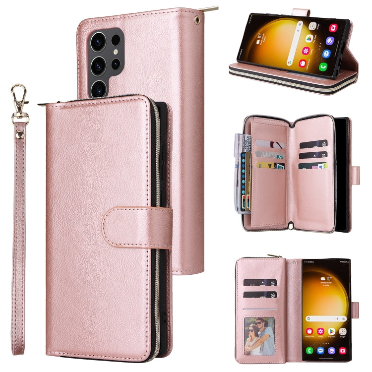 9-Card Slots Zipper Wallet Bag Leather Phone Case, For Samsung Galaxy S24 FE 5G, For Samsung Galaxy A15 5G, For Samsung Galaxy A55, For Samsung Galaxy S24 Ultra 5G, For Samsung Galaxy S24+ 5G, For Samsung Galaxy S24 5G