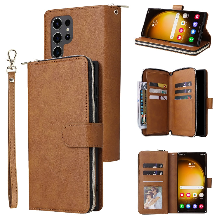 9-Card Slots Zipper Wallet Bag Leather Phone Case, For Samsung Galaxy S24 FE 5G, For Samsung Galaxy A15 5G, For Samsung Galaxy A55, For Samsung Galaxy S24 Ultra 5G, For Samsung Galaxy S24+ 5G, For Samsung Galaxy S24 5G