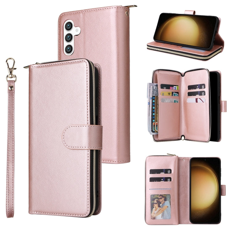 9-Card Slots Zipper Wallet Bag Leather Phone Case, For Samsung Galaxy S24 FE 5G, For Samsung Galaxy A15 5G, For Samsung Galaxy A55, For Samsung Galaxy S24 Ultra 5G, For Samsung Galaxy S24+ 5G, For Samsung Galaxy S24 5G